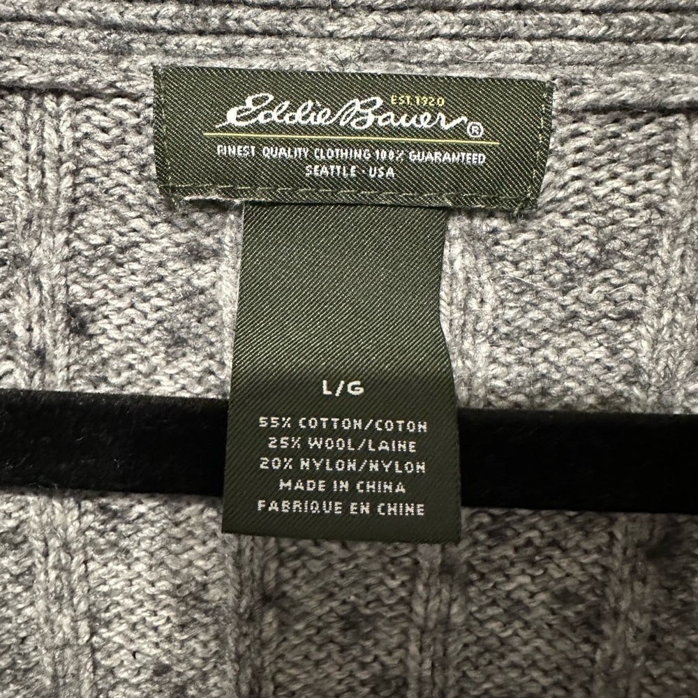 Eddie Bauer Gray Sweater Coat Cardigan Wool Cotton Blend Size Large Grandpa Cozy - Picture 9 of 9